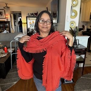 Orange Fringed Cape/Scarf